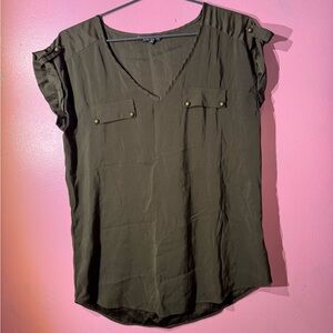 Express Olive Green Women's V-Neck Top